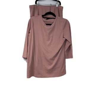 Pink Ribbed 3/4 Sleeve T-Shirt & Skirt Set XL casual fun lightweight